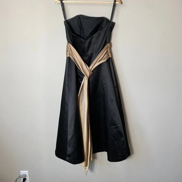 Bill Levkoff Women's Sz 6 Strapless Belted Sash Evening Formal Midi Dress Black - Picture 8 of 14